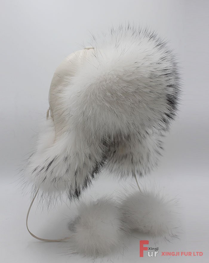 Raccoon Fur Hat with Leather Cover