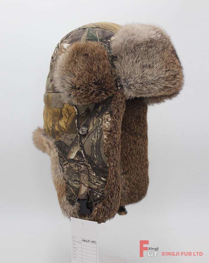 Rabbit Fur Hat with Canvas Cover