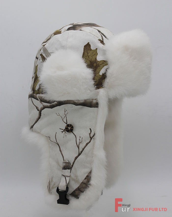 Rabbit Fur Hat with Canvas Cover