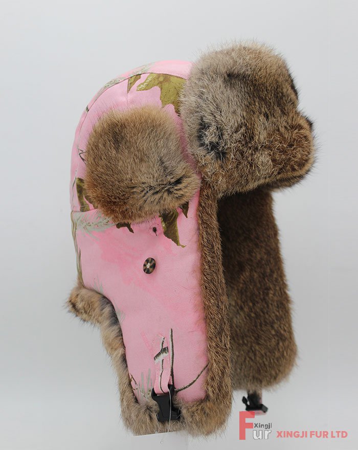 Rabbit Fur Hat with Canvas Cover