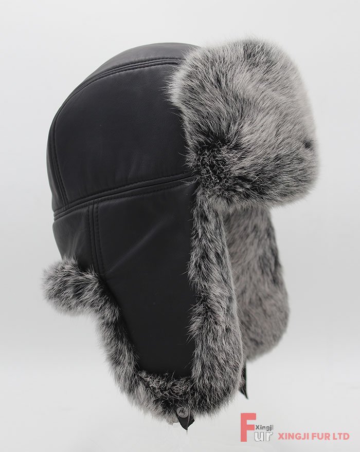 Rabbit Fur Hat with Leather Cover