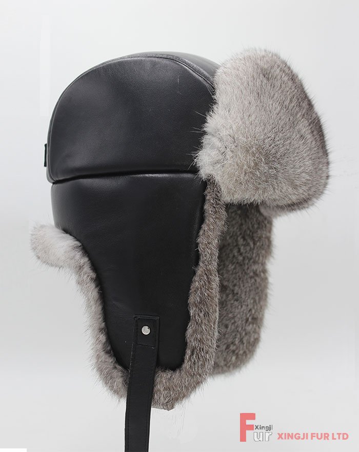 Rabbit Fur Hat with Leather Cover