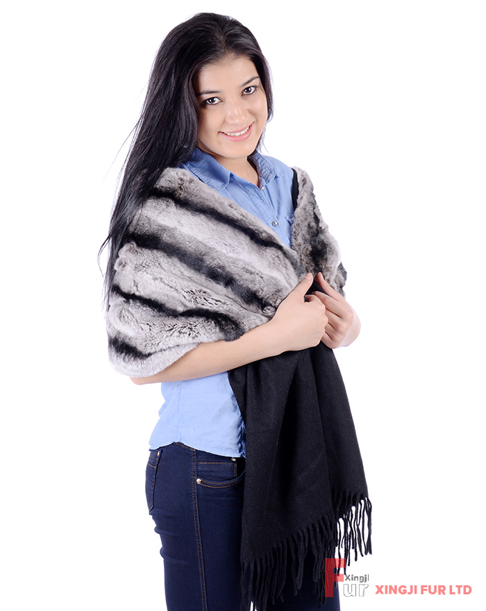 Rex Rabbit Fur Shawl with 100% Cashmere