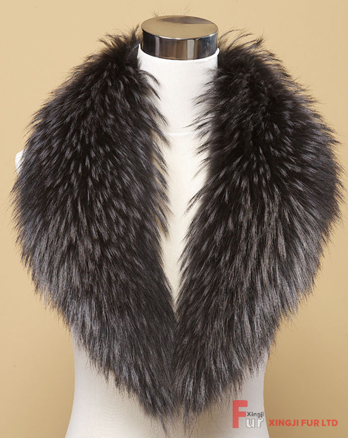 Dyed raccoon fur collar