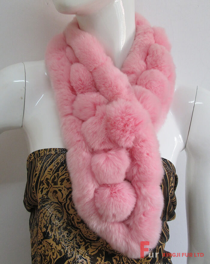 Rex Rabbit Fur Pompom Scarf